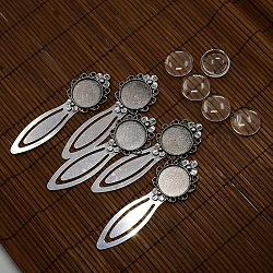 20mm Clear Domed Glass Cabochon Cover for Antique Silver DIY Alloy Portrait Flower Bookmark Making, Cadmium Free & Nickel Free & Lead Free, Bookmark Cabochon Settings: 83x28mm, Tray: 20mm(DIY-X0126-AS-NR)