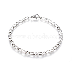 Tarnish Resistant 304 Stainless Steel Figaro Chain Bracelets, with Lobster Claw Clasps, Stainless Steel Color, 8-1/8 inch(20.5cm), 4.5mm(BJEW-E369-09P)