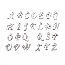 Alloy Letter Pendants, Rack Plating, Letter A~Z, Platinum, 12~17x4~15x2mm, Hole: 1.5mm, 26letters, 1pc/letter, 26pcs/set(PALLOY-X0037-68P)