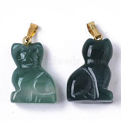 Natural Agate Pendants, with Golden Plated Metal(Brass or Iron Materials Random Delivery) Snap On Bails, Dyed, Cat Shape, Dark Cyan, 23x16x9.5mm, Hole: 2x5mm(X-G-R459-002)