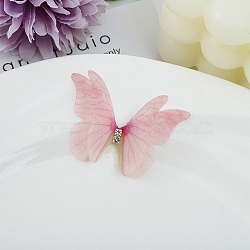 Gradient Color 2-Layer Fibre Tulle Ornament Accessories, 3D Craft Organza Butterfly, with Crystal Rhinestone, Pearl Pink, 45~48x35~37x3mm(DIY-WH0449-15E)