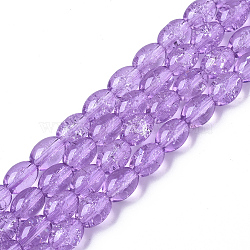 Transparent Crackle Glass Beads Strands, Oval, Plum, 8x5.5~6mm, Hole: 1mm, about 100pcs/strand, 31.4 inch(DGLA-S085-6x8-26)
