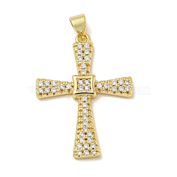 Rack Plating Brass Micro Pave Cubic Zirconia Pendants, Long-Lasting Plated, Lead Free & Cadmium Free, Cross Charms, Religion, Real 18K Gold Plated, 31x22x3mm, Hole: 5x3mm(KK-F869-08G)