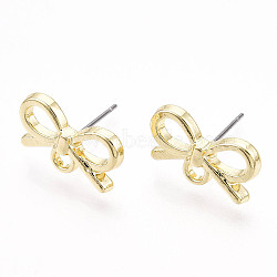 Alloy Pin Ear Studs, 316 Surgical Stainless Steel, Rack Plating, Bowknot, Cadmium Free & Nickel Free & Lead Free, Golden, 9x15.7x2mm, Pin: 0.6mm, Hole: 1.8mm(MAK-T011-03G)