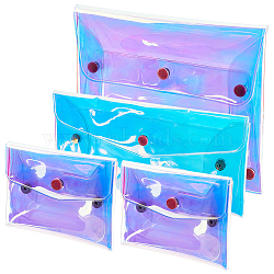 4Pcs 3 Style Laser Iridescent PVC Wallets, Coin Purse, with Iron Nails & Snap Button, Clear AB, 7.6~14x10.7~20x0.7~1.1cm(AJEW-OC0003-48)