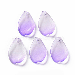 Transparent Spray Painted Glass Pendants, with Glitter Powder, Petaline, Medium Slate Blue, 16x9.5x2mm, Hole: 1mm(GLAA-S190-014A-08)