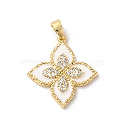 Rack Plating Brass Clear Cubic Zirconia Pendants, with Enamel, Long-Lasting Plated, Cadmium Free & Lead Free, Flower, Real 18K Gold Plated, 21.5x20x2mm, Hole: 5x3mm(X-KK-Z056-34G-01)