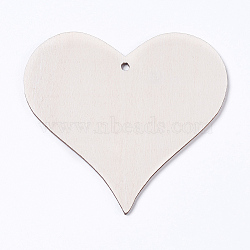Undyed Wood Big Pendants, Heart, Blanched Almond, 100x100x2.5mm, Hole: 4mm(WOOD-WH0006-01A)