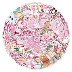 50Pcs Christmas PVC Self Adhesive Stickers, Waterproof Decals for Water Bottle, Helmet, Luggage, Pink, 40~80mm(XMAS-PW0001-186)