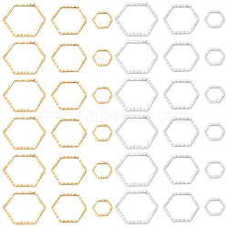 48Pcs 6 Style Brass Linking Rings, Long-Lasting Plated, Cadmium Free & Lead Free, Hexagon, Real 24K Gold & 925 Sterling Silver Plated, 6~12x6.5~13.5x1mm, Inner Diameter: 5~10.5x5~12mm, 8pcs/style(KK-BC0009-42)