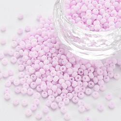 8/0 Opaque Glass Seed Beads, Round Hole, Frosted Colours, Round, Plum, 3~4x2~3mm, Hole: 0.8mm, about 15000pcs/Pound(SEED-S048-N-011)