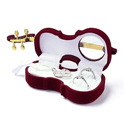 Velvet Jewelry Set Box, with Plastic, for Ring, Necklaces, Violin, Dark Red, 14.1x5.5x4cm(VBOX-F004-13A)
