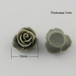 Resin Cabochons, Flower, Dark Gray, 15x7mm(CRES-B3434-A89)