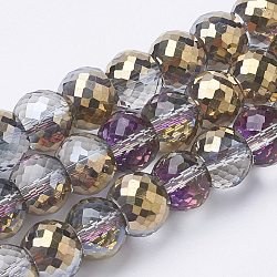 Electroplated Glass Beads Strands, Rainbow Plated, Faceted, Rondelle, Gold, 8x6mm, Hole: 1.2mm, about 80pcs/strand, 19.69 inch(EGLA-Q092-8mm-A04)
