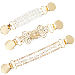 3Pcs 3 Styles Alloy Cardigan Clips, Sweater Collar Clips, with ABS Plastic Imitation Pearl Beads, Golden, 143~185mm, 1pc/style(FIND-GF0008-21)