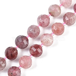 Natural Strawberry Quartz Beads Strands, Faceted, Lantern, with Seed Beads, 10x9mm, Hole: 1.2mm, about 33~34pcs/strand, 15.51~16.10 inch(39.4~40.9cm)(G-G182-B12-05)