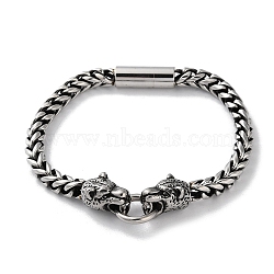 304 Stainless Steel Wheat Chain Leopard Magnetic Bracelets for Men, Antique Silver, 9-5/8~9-5/8 inch(23.3~24.5cm), 14mm(BJEW-C072-02AS)