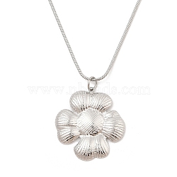 304 Stainless Steel Flower Pendant Round Snake Chain Necklaces, Stainless Steel Color, 18.78 inch(47.7cm)(NJEW-H044-07P)