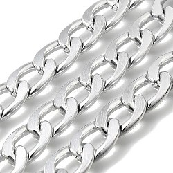 Aluminium Curb Chains, with Spool, Unwelded, Platinum, 16.5x11.5x3mm, about 32.81 Feet(10m)/Roll(CHA-F004-02P-02)