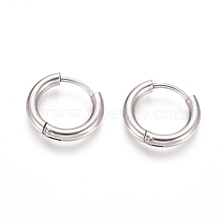 Tarnish Resistant 202 Stainless Steel Huggie Hoop Earrings, Hypoallergenic Earrings, with 316 Surgical Stainless Steel Pin, Stainless Steel Color, 10 Gauge, 15x2.5mm, Pin: 1mm(A-EJEW-F111-16mm-P)