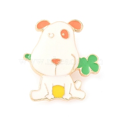 Animal Enamel Pins, Zinc Alloy Lapel Pin Backs for Backpack Clothes, Dog with Clover, 27x25mm(JEWB-S044-02B-G)