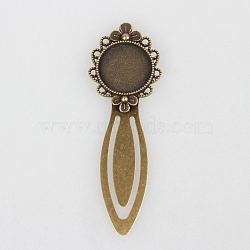 Iron Bookmark Cabochon Settings, Flat Round, Antique Bronze, 83x28x3mm, Tray: 20mm(X-PALLOY-N0084-25AB-NF)