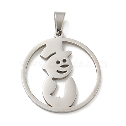 Christmas Theme 304 Stainless Steel Pendants, Laser Cut, Snowman Charm, Stainless Steel Color, 24x22x1.5mm, Hole: 5x3mm(STAS-Q005-01P-01)