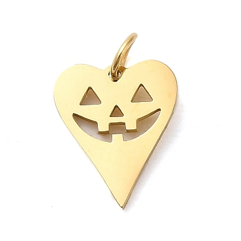 Halloween 304 Stainless Steel Charms, with Jump Ring, Heart Charm, Real 14K Gold Plated, 10x8x0.9mm, Hole: 2.4mm