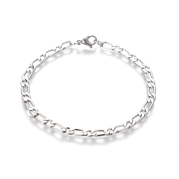 304 Stainless Steel Figaro Chain Bracelets, with Lobster Claw Clasps, Stainless Steel Color, 8-1/8 inch(20.5cm), 4.5mm