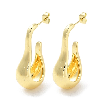 Rack Plating Brass Twist Teardrop Stud Earring, Long-Lasting Plated, Golden, 38.5x13mm