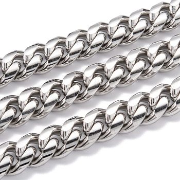 304 Stainless Steel Cuban Link Chain, Unwelded, with Spool, Stainless Steel Color, 15x12x5.5mm, 16.4 Feet(5m)/roll