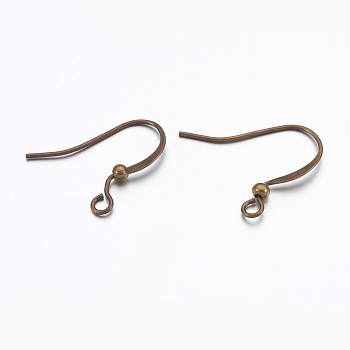 Brass Ear French Earring Hooks, with Horizontal Loop, Flat Earring Hooks, Antique Bronze, 17x20x2.2mm, Hole: 1.5mm, 20 Gauge, Pin: 0.8mm