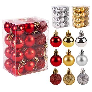 3 Boxes 3 Style Christmas Ball Plastic Ornaments, Pendant Decorations, for Christmas Holiday Wedding Party Decoration, Mixed Color, 42x29mm, Hole: 4x4mm, 8pcs/color, 3 colors, 24pcs/box, 1style/box
