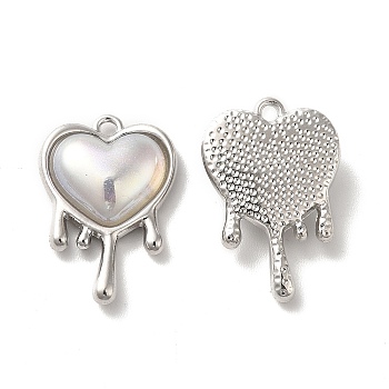 Alloy Pendant, with Glass, Lead Free & Cadmium Free, Melting Heart Charm, Platinum, 21x14x5mm, Hole: 1.5mm