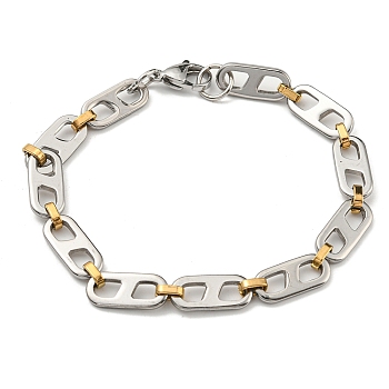 Two Tone 304 Stainless Steel Oval Link Chain Bracelet, Golden & Stainless Steel Color, 8-1/2 inch(21.5cm), Wide: 8mm