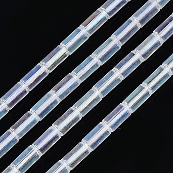 Electroplate Transparent Glass Beads Strands, AB Color Plated, Column, Clear AB, 5x2.5mm, Hole: 0.8mm, about 72~75pcs/strand, 13.98 inch~14.25 inch(35.5~36.2cm)