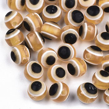 Round Evil Eye Resin Beads, Sandy Brown, 8x7mm, Hole: 1.8~2mm