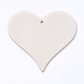 Undyed Wood Big Pendants, Heart, Blanched Almond, 100x100x2.5mm, Hole: 4mm