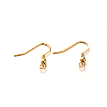 304 Stainless Steel Earring Hooks, Ear Wire, with Horizontal Loop, Golden, 19~20x18~24mm, Hole: 2mm, Pin: 0.7mm