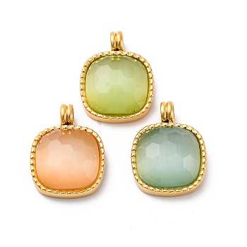 304 Stainless Steel Pendants, with Faceted Glass, Ion Plating(IP), Square, Real 14K Gold Plated, Mixed Color, 16x12x6mm, Hole: 2.5mm