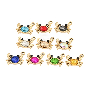 UV Plating Alloy Pendants, with Glass, Crab, Mixed Color, 14.5x18.5x4mm, Hole: 1.6mm