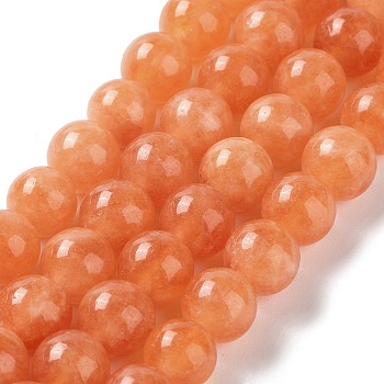 Dyed Natural Malaysia Jade Beads Strands, Round, Coral, 8mm, Hole: 1.2mm, about 23pcs/strand, 7.28 inch(18.5cm)