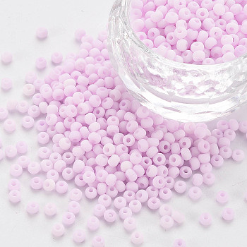 8/0 Opaque Glass Seed Beads, Round Hole, Frosted Colours, Round, Plum, 3~4x2~3mm, Hole: 0.8mm, about 15000pcs/Pound