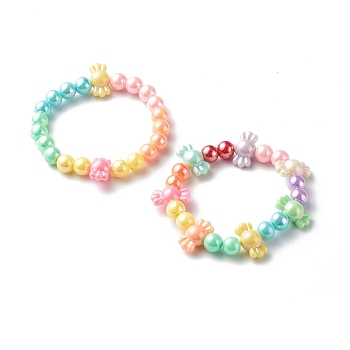 Opaque Acrylic Beads Stretch Bracelet Sets for Kids, Candy, Mixed Color, Inner Diameter: 2 inch(5.1cm), 2pcs/set
