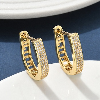 Brass Micro Pave Clear Cubic Zirconia Hoop Earrings, U-Shaped, Real 18K Gold Plated, 20x16.5x4mm