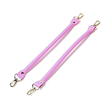 Microfiber Leather Sew on Bag Handles, with Alloy Swivel Clasps & Iron Studs, Bag Strap Replacement Accessories, Deep Pink, 36.1x2.55x1.25cm