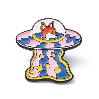 Space Theme Cute Animal Aolly Brooch for Backpack Clothes, Fox Pattern, 30.5x30.5x1.8mm, Pin: 1.2mm