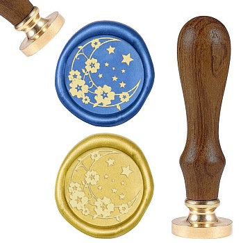 DIY Scrapbook, Brass Wax Seal Stamp and Wood Handle Sets, Moon, Golden, 8.9x2.5cm, Stamps: 25x14.5mm