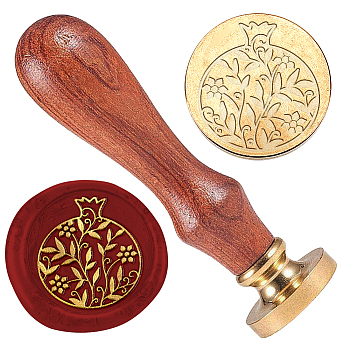 Wax Seal Stamp Set, 1Pc Golden Tone Sealing Wax Stamp Solid Brass Head, with 1Pc Wood Handle, for Envelopes Invitations, Gift Card, Pomegranate, 83x22mm, Stamps: 25x14.5mm
