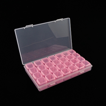 Transparent Plastic 28 Grids Bead Containers, with Independent Bottles & Lids, Each Row 7 Grids, Rectangle, Pink & Clear, 17.5x10.5x2.5cm